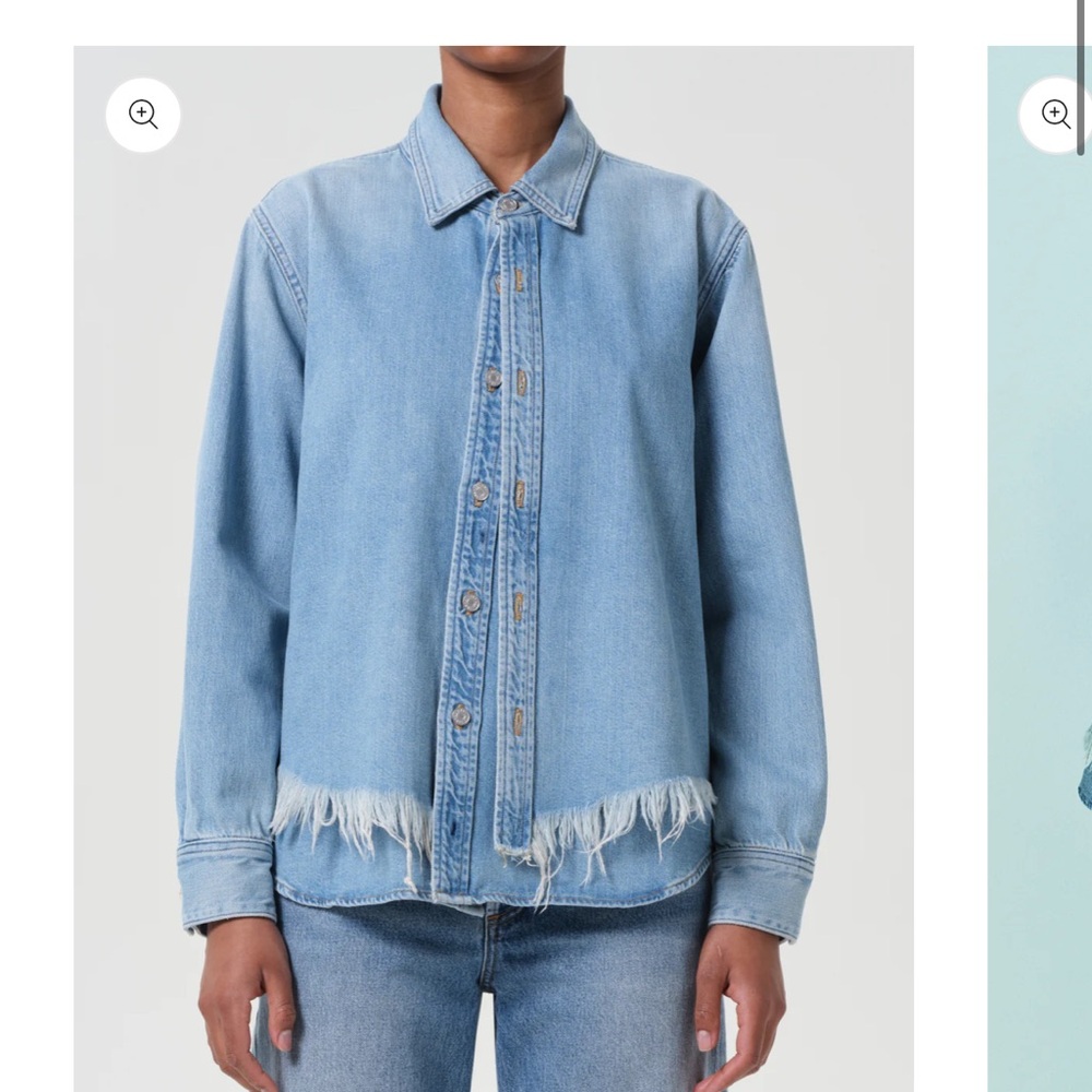 AGOLDE AMRYN Shirt Light Blue Denim Shirt with Frayed Hem NWOT